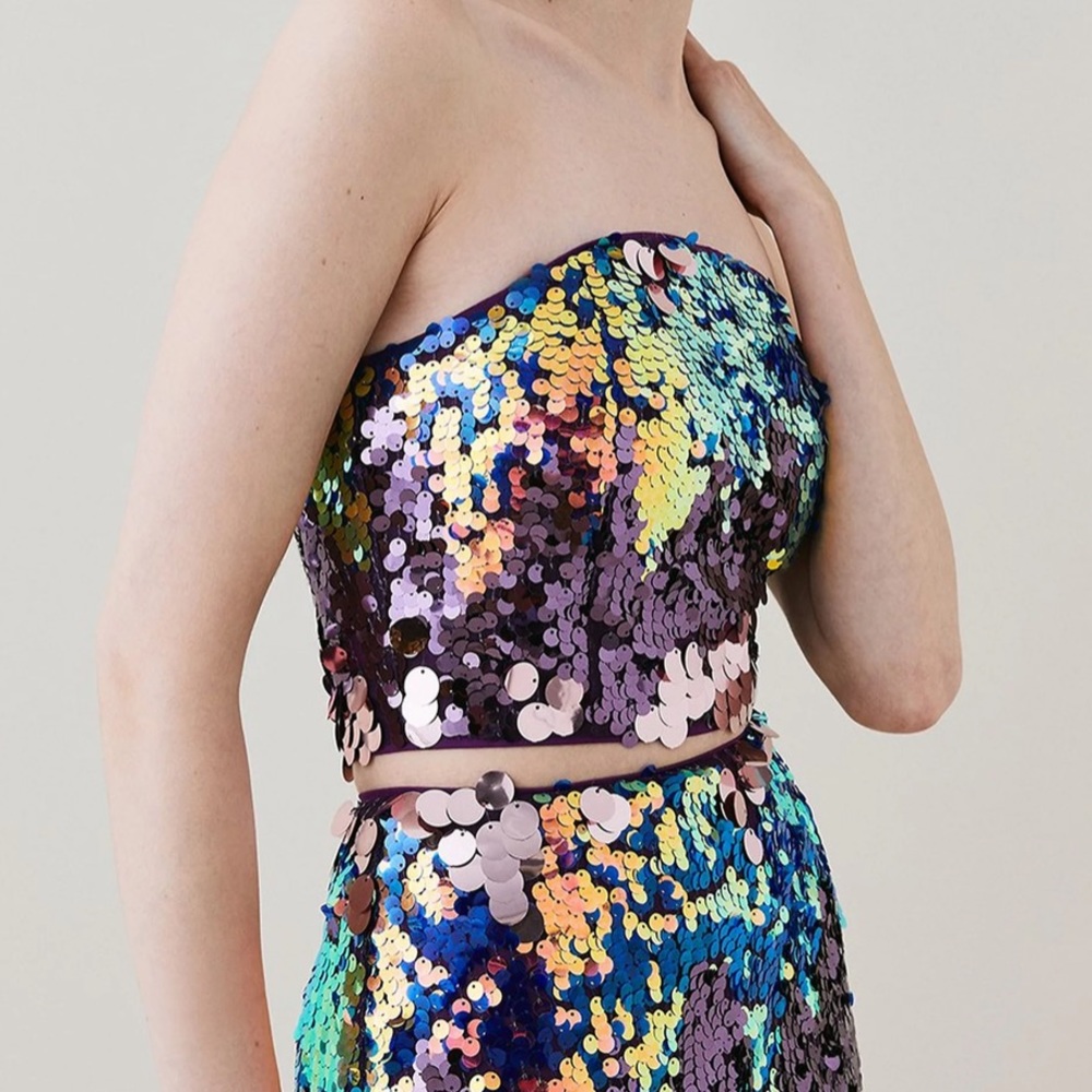 Karen Millen Disc Sequin Zip Detail Multi-colored Bandeau